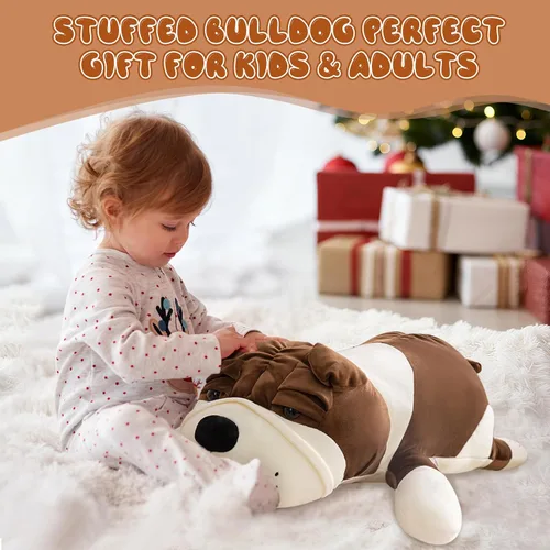 Vista 3 de Animales de peluche de perro, Bulldog de peluche marrón de 17.7 pulgadas, animales de peluche grandes, regalos de Navidad y cumpleaños para niños