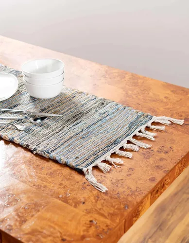 Vista 3 de Unique Loom Chindi Jute Collection - Alfombra de área (1' 2" x 6' 1", camino de mesa, azul/azul marino)