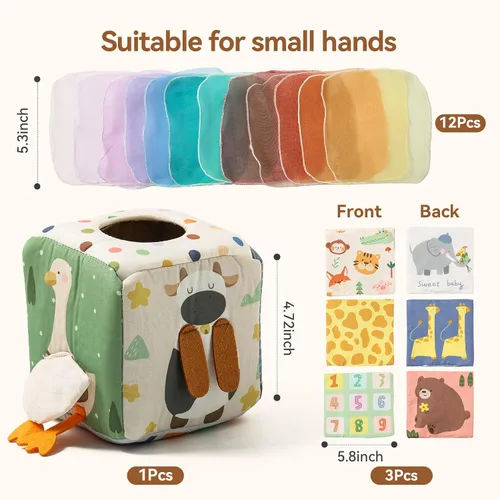 Vista 9 de Youuys Caja de Pañuelos de Juguete para Bebés de 6-12 Meses, Juguetes Sensoriales Montessori para Niño de 1 Año, Juguete Infantil con Pañuelos
