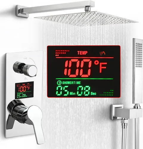 Vista 11 de SKOWLL Sistema de ducha con boquilla de bañera, grifo de ducha y bañera combinado de montaje en pared de 12 pulgadas, cabezal de ducha negro