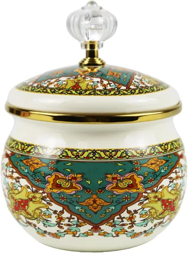 Vista 11 de Azucarero esmaltado floral dorado étnico tarro de condimento vintage para té, caja de especias, caja de almacenamiento retro para café, caramelo