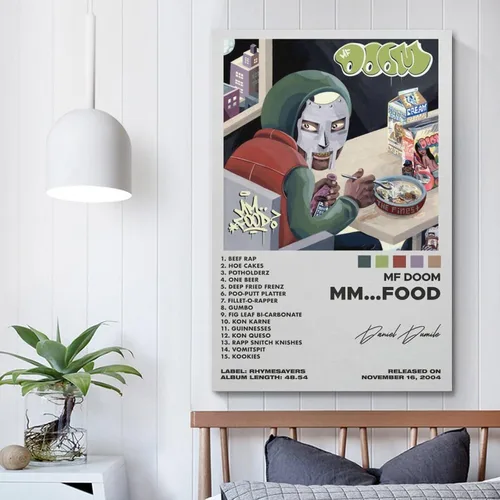 Vista 5 de Póster de MF Doom Mm Food Music Album Cover Firmado Edición Limitada, Póster en lienzo para decoración de pared, imagen impresa para sala de estar