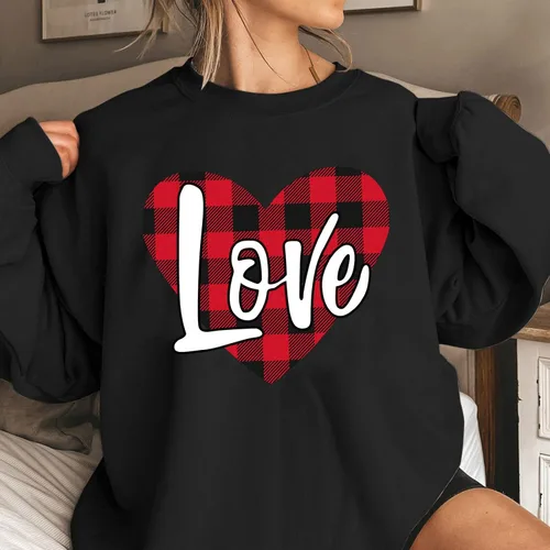 Vista 2 de Sudadera para el día de San Valentín para mujer, con estampado de letras de amor, sudadera con cuello redondo, de gran