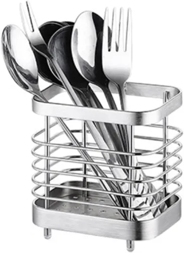 Vista 7 de Soporte para utensilios, estante de secado de fregadero de acero inoxidable, soporte para cubiertos de cubiertos, escurridor de cubiertos para Negro