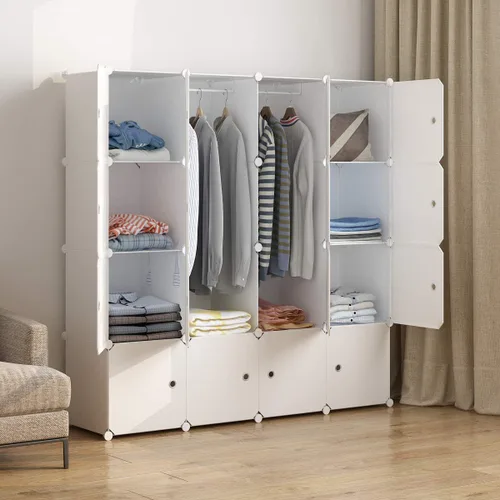 Vista 2 de MAGINELS Armario portátil – 14 x 18 pulgadas de profundidad (16 cubos) cubo de almacenamiento, armario de dormitorio, color blanco