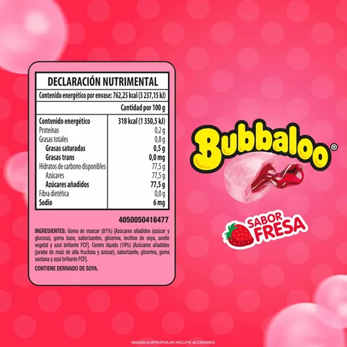 Vista 2 de Bubbaloo Adams - Goma de mascar 47 pz - sabores varios (Fresa, 47pz)