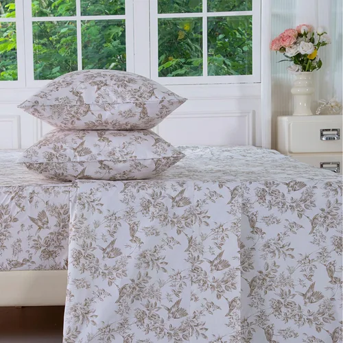 Vista 33 de FADFAY Juego de sábanas tamaño King, sábanas de algodón percal rosa floral con bolsillo profundo, ropa de cama vintage lujosa azul con estampado