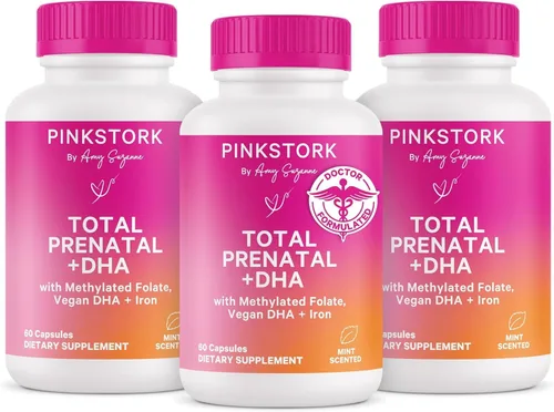Vista 10 de Pink Stork Vitaminas prenatales totales para mujeres DHA vegano, metilfolato, hierro, colina, vitamina B12 Nutrición preconceptiva Sin eructos
