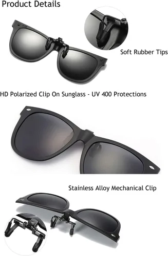 Vista 3 de OopsMi Clip-on Sunglasses Polarized Unisex Anti-Glare Driving Glasses With Flip Up for Prescription Glasses
