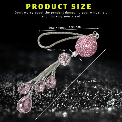 Vista 2 de Colgante brillante de bola y gotas para coche, adorno de espejo retrovisor de cristal para mujeres y niñas, accesorios universales brillantes