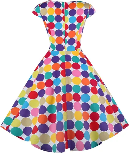 Vista 6 de PUKAVT - Vestido de cóctel para mujer, diseño con manga casquillo, vestido de fiesta de estilo retro acampanado de los años 1950, con bolsillos