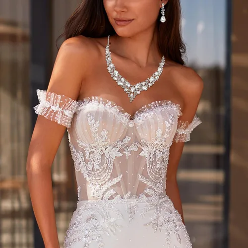 Vista 2 de BriLove - Juego de collar y aretes colgantes, para mujer, collar para impresionar, grupo de lágrima de cristal austriaco, nupcial, para boda.