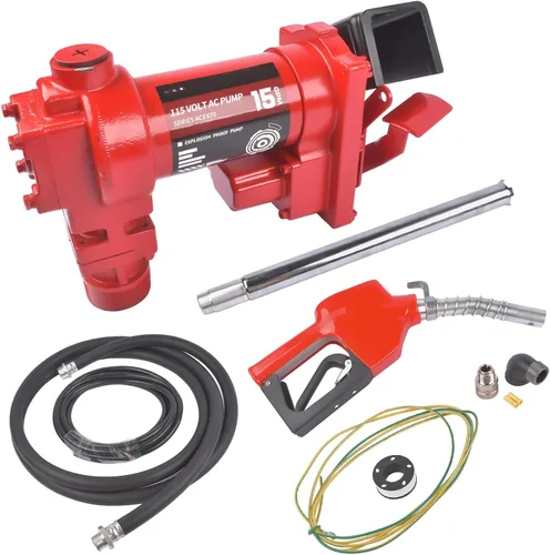 Vista 3 de Bomba de transferencia de combustible 115V 15 GPM con manguera de descarga + boquilla manual con protección contra sobrecarga térmica, para mezclas