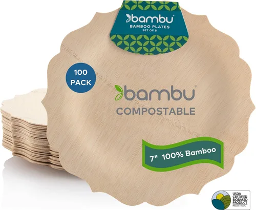 Vista 11 de Bambu Paquete de 8 platos desechables de bambú de 7 pulgadas elegantes, productos biodegradables ecológicos, platos desechables de bambú