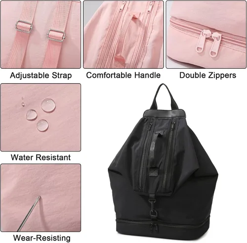 Vista 6 de Mochila de gimnasio, pequeña bolsa de gimnasio con compartimento para zapatos, mochila de viaje ligera, para entrenamiento, deportes, casual