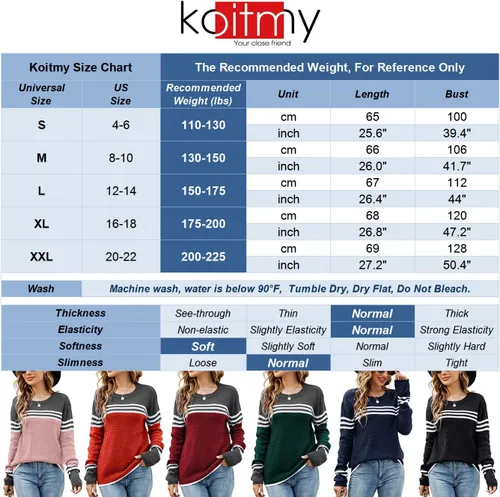 Vista 7 de koitmy Suéter de punto de manga larga con diseño de retazos de rayas para mujer