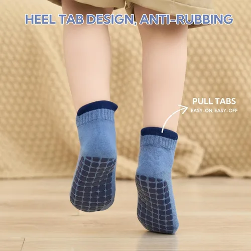 Vista 3 de Calcetines tobilleros antideslizantes para niños pequeños con agarres, lindos sin costuras, para bebés, niños y niñas, 6 pares