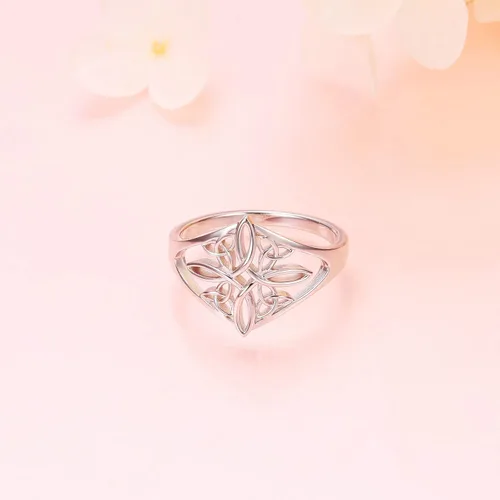 Vista 4 de Anillo de plata de ley 925 con nudo celta, corazón y cruz, altamente pulido, resistente al deslustre, anillo de boda de eternidad, anillo apilable