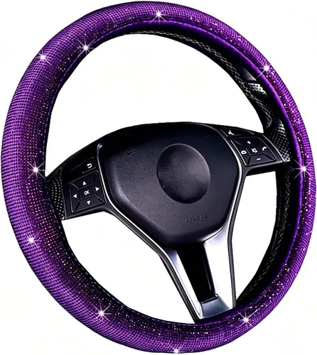 Vista 7 de Bling Bling - Funda para volante con diamantes de imitación brillantes para niñas, ajuste universal de 14.5 pulgadas, C-beige beige (C-beige)