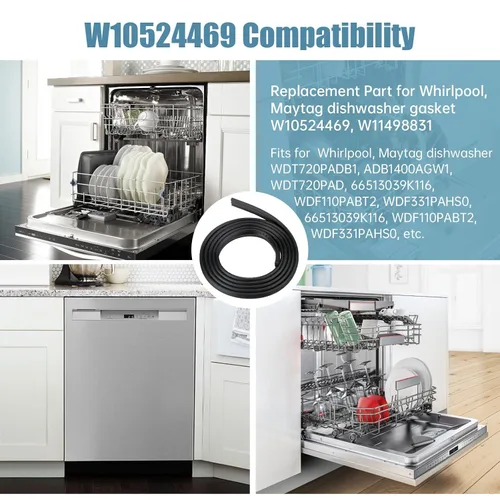 Vista 3 de W10524469 Reemplazo de sello de puerta de lavavajillas para Whirlpool Kenmore Maytag Junta de bañera de lavavajillas W11498831 W11425053 W11498831