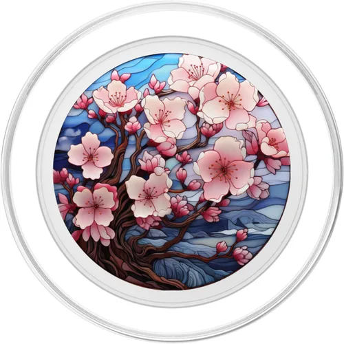 Vista 2 de PopSockets MagSafe PopGrip de flores de cerezo de color de agua de vidrieras para iPhone