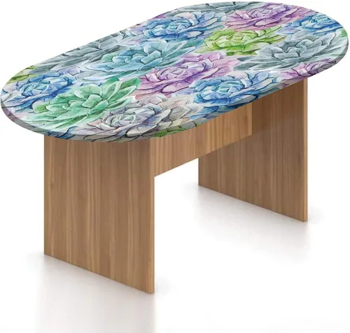 Vista 18 de Mantel ovalado ajustable de poliéster elástico para invierno, diseño de bosque abstracto monocromático, hojas y bosques, se adapta a mesas ovaladas