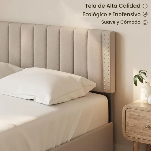 Vista 4 de Gizoon Base de cama matrimonial tapizada con 4 cajones de almacenamiento, cabecera ajustable, sin ruido, soporte de listones de madera, se adapta a