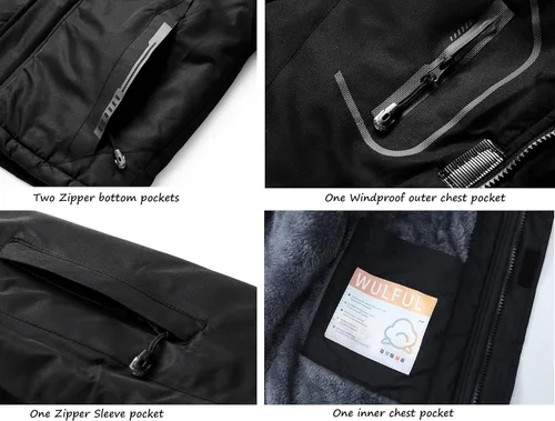 Vista 6 de WULFUL Chaqueta de esquí impermeable para niño, abrigo de invierno con capucha de forro polar cálido para nieve