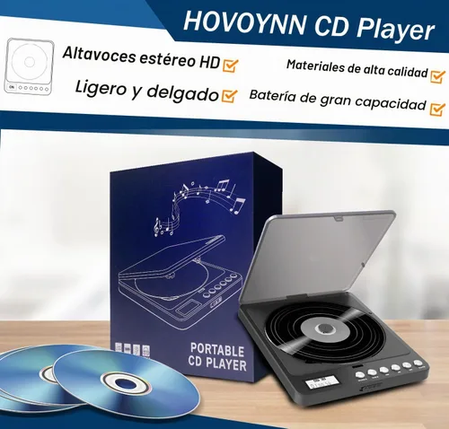 Vista 8 de Reproductor de CD portátil con Bluetooth y transmisor FM, reproductores de CD Bluetooth recargables de 2000 mAh con altavoces, conector