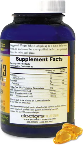 Vista 2 de Aceite de pescado Omega 3 DPA 2,900 miligramos de triple fuerza ultra puro concentrado, EPA-DPA-DHA, cápsulas blandas - 30 porciones