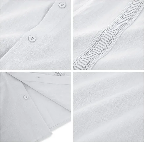 Vista 5 de Hestenve Guayabera - Camisas casuales de lino y algodón con botones de manga corta para hombre, camisa hawaiana cubana de verano, playa, trabajo