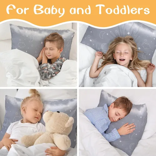 Vista 5 de Winmany Paquete de 2 fundas de almohada para niños pequeños, fundas de almohada de satén de seda de bebé de 19.3 x 14.2 in, fundas de almohada