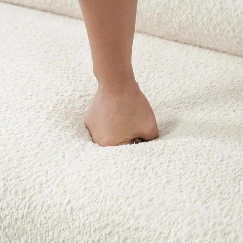 Vista 6 de GDFStudio Banco tapizado de bouclé con respaldo para comedor, banco de entrada estilo granja con patas de madera de goma, banco largo para Beige
