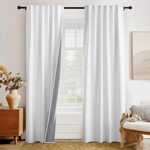 Vista 31 de PONY DANCE Cortinas de lino 100% opacas de 63 pulgadas de largo para dormitorio, sala de estar, oscurecimiento completo, bolsillo para barra