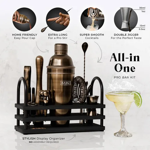 Vista 2 de BARE BARREL® Mixology Bartender Kit Bar Set Juego de coctelera de cócteles de 14 piezas Herramientas de mezcla de barware para martini
