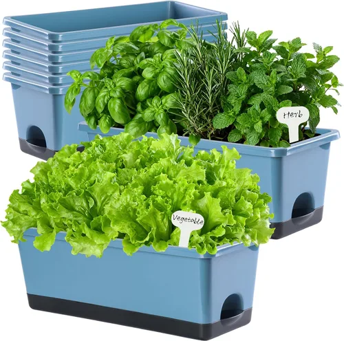 Vista 3 de Oliz Macetero rectangular para ventana, 8 unidades, 17 pulgadas con agujeros de drenaje y bandejas, macetas para alféizar de ventana, patio, jardín