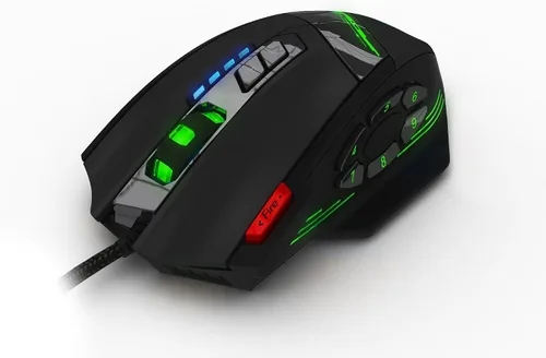 Vista 4 de Ratón para juegos C12 con 12 botones programables, ajuste de doble velocidad láser AFUNTA 8000DPI, compatible con interruptor de 4 niveles