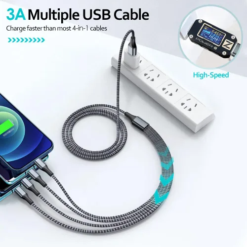 Vista 5 de Puxnoin Cable de carga múltiple de 6 pies, paquete de 2 cables de carga múltiple 4 en 1, cable universal de carga rápida USB múltiple con tipo C