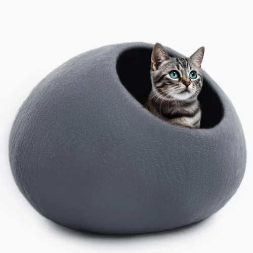 Vista 7 de Woolygon - Lujosa cueva de lana merina para gatos, cápsula plegable para gatos de interior, recinto de fieltro para mascotas de alta calidad, casa