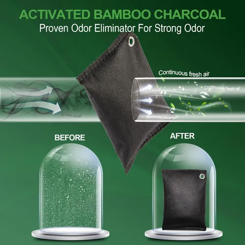 Vista 7 de Desodorante de carbón activado (11 x 3.53 oz), bolsas de purificación de aire de carbón de bambú, adecuadas para deshumidificar, hogar