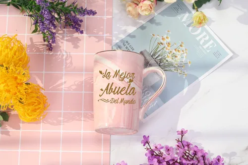 Vista 3 de WENSSY La Mejor Abuela - Taza de regalo para el día de la madre y cumpleaños, 14 onzas, color rosa con caja de regalo