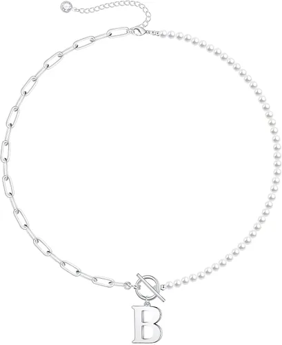 Vista 8 de Yoosteel Collar de perlas con inicial para mujer, gargantilla de cadena de perlas delicadas, collares con iniciales para mujer, cierre de palanca