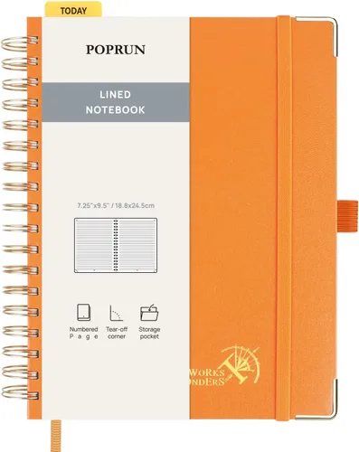 Vista 20 de POPRUN Cuaderno A5 con espiral, 120GSM, tapa dura, color negro