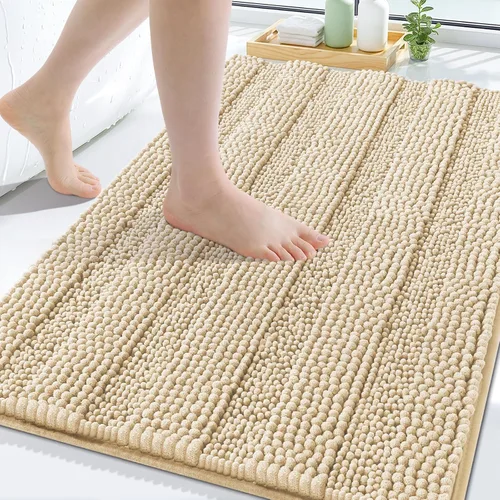 Vista 10 de Grandaily Alfombras de baño de felpilla a rayas de 24 x 16 pulgadas, extra gruesas y suaves, absorbentes, parte trasera de goma, alfombra de ducha