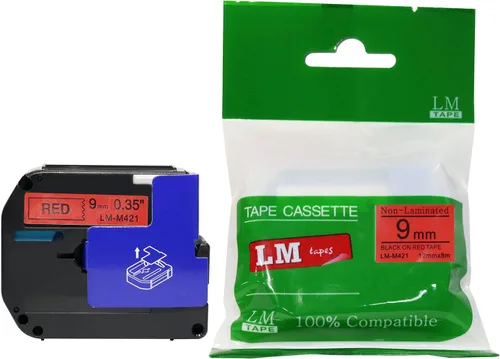 Vista 2 de LM cintas – 3/8" (9 mm) Negro sobre Rojo Cinta M COMPATIBLES para Brother pt-70, PT70 Label Maker