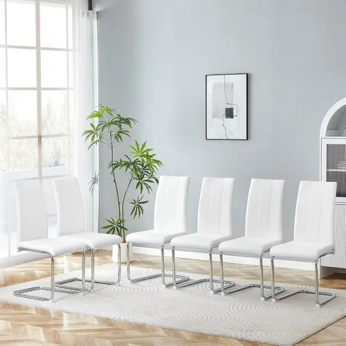 Vista 23 de Juego de 2 sillas de comedor, sillas de comedor tapizadas con respaldo alto negro con patas de metal cromado, sillas laterales de cocina modernas