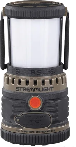 Vista 5 de Streamlight 44947 Super Siege Linterna recargable de 1100 lúmenes con cargador AC de 120 voltios, Coyote Banco de energía USB, LED blanco y rojo
