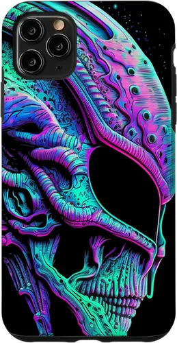 Vista 25 de iPhone 13 Pro Trippy Vaporwave Alien Head Skull Dripping Paint UFO Art Case