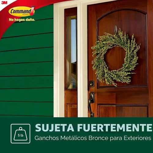 Vista 3 de Command Ganchos de bronce metálico para exteriores, 3 ganchos, 4 tiras Outdoor Hooks For Damage Free Hanging, Hang Wreaths, Signs, Thermometers