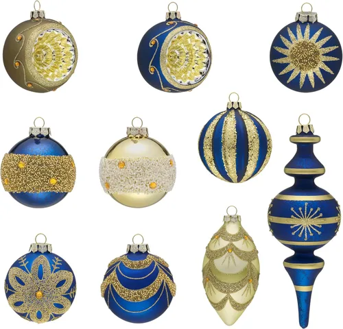 Vista 7 de Valery Madelyn Juego de adornos de Navidad de cristal, 10 quilates, oro azul, mercurio, bolas de árbol de Navidad, decoración de lujo colgante